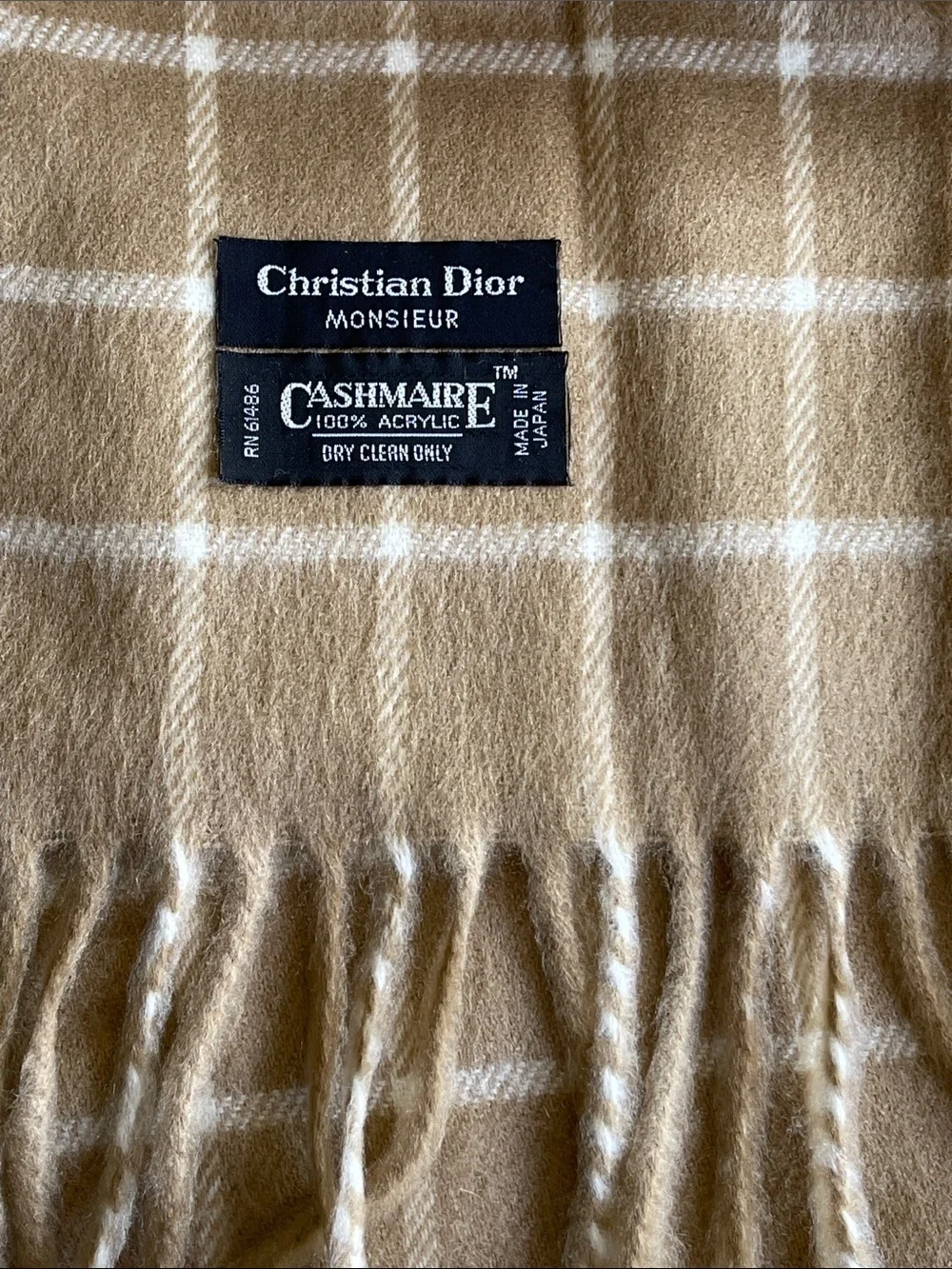 Dior Beige and White Windowpane Scarf vintage Japan